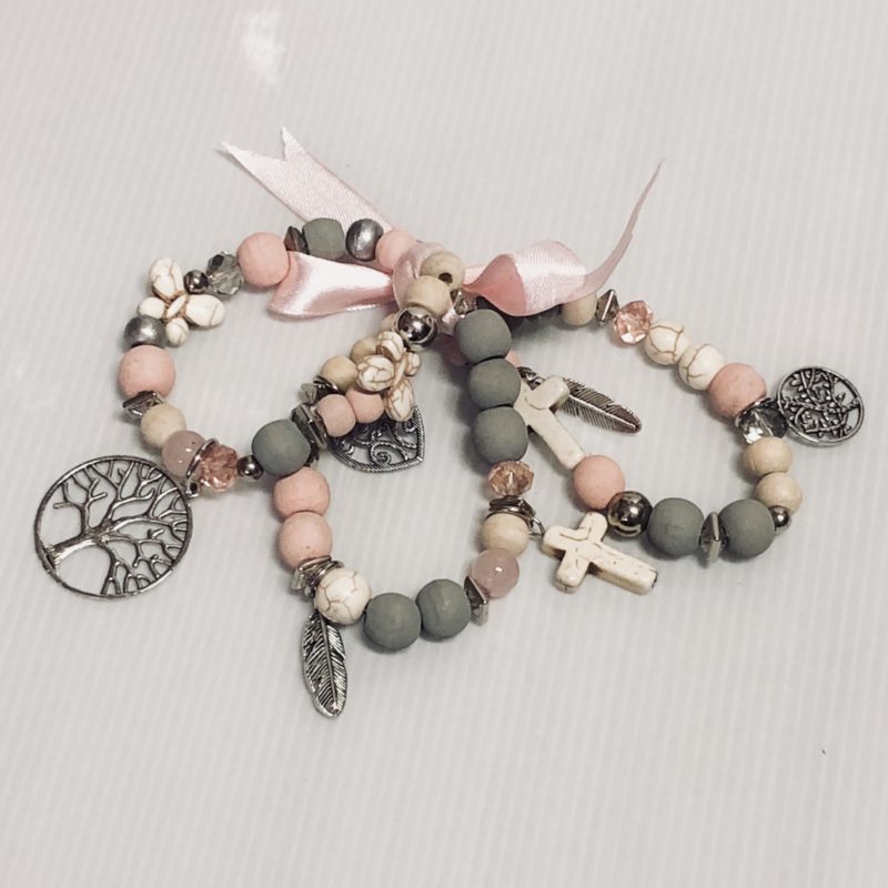 3 BRACELETS PINK WITH CHARMS